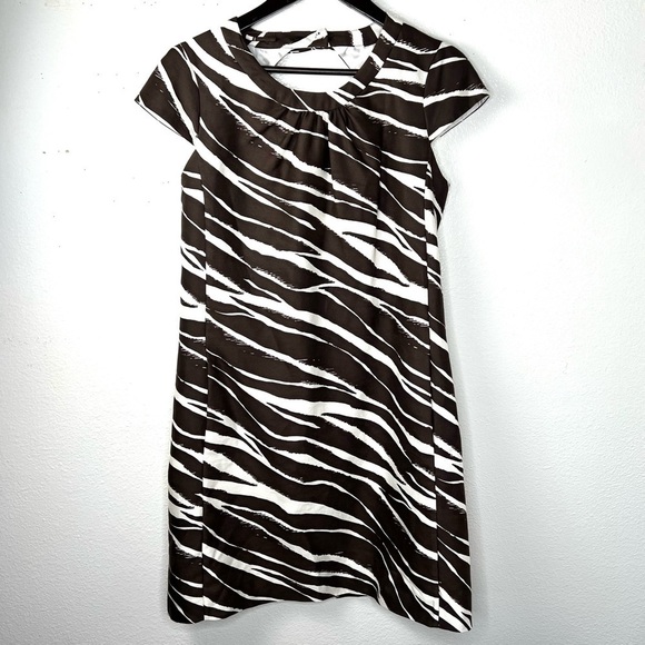 KATE SPADE Dorothy Brown Cream Zebra Print Dress Cutout Back Mini Shift Size 2 - Picture 4 of 13